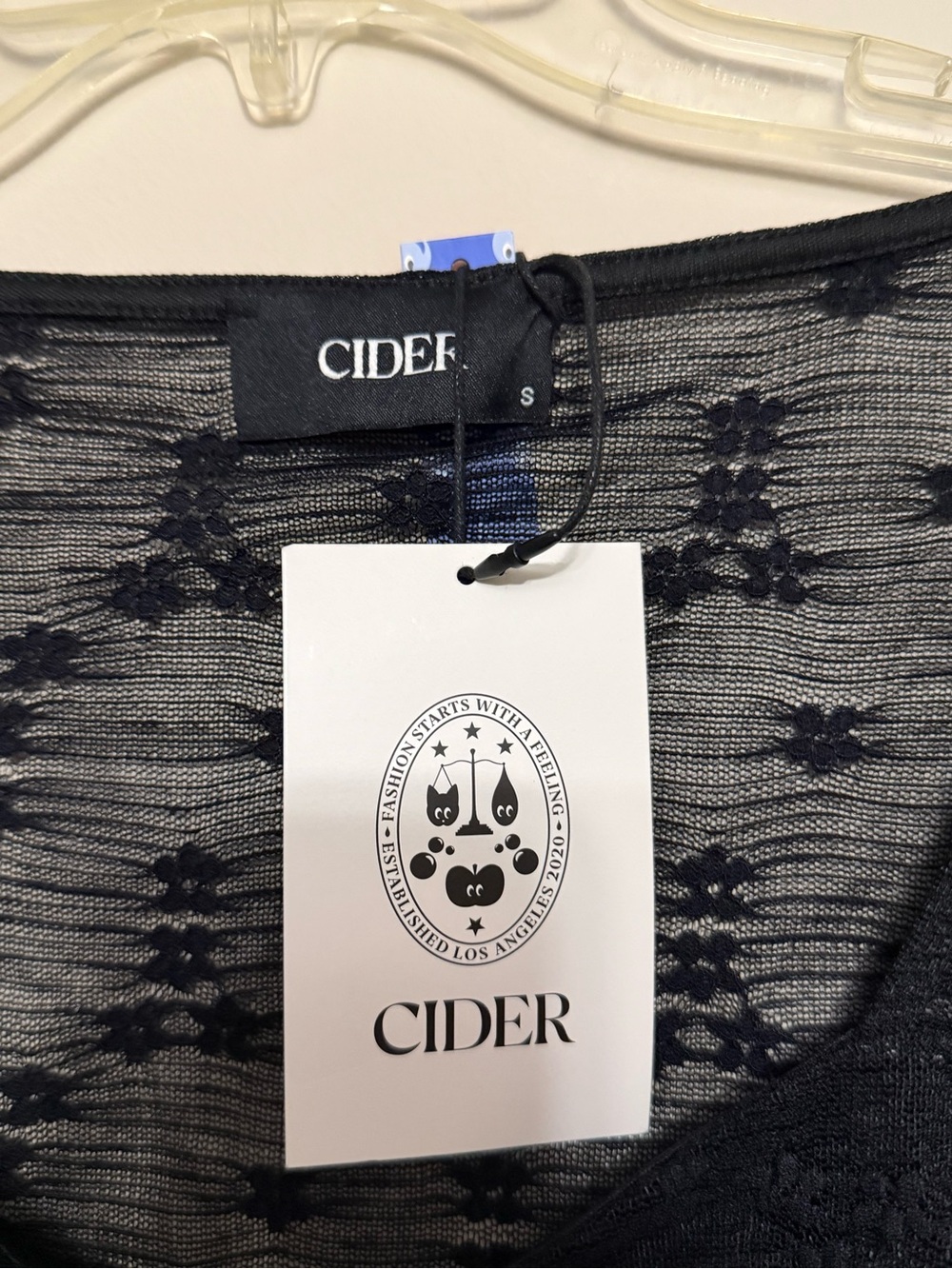 Cider Black Floral Lace Sheer Top